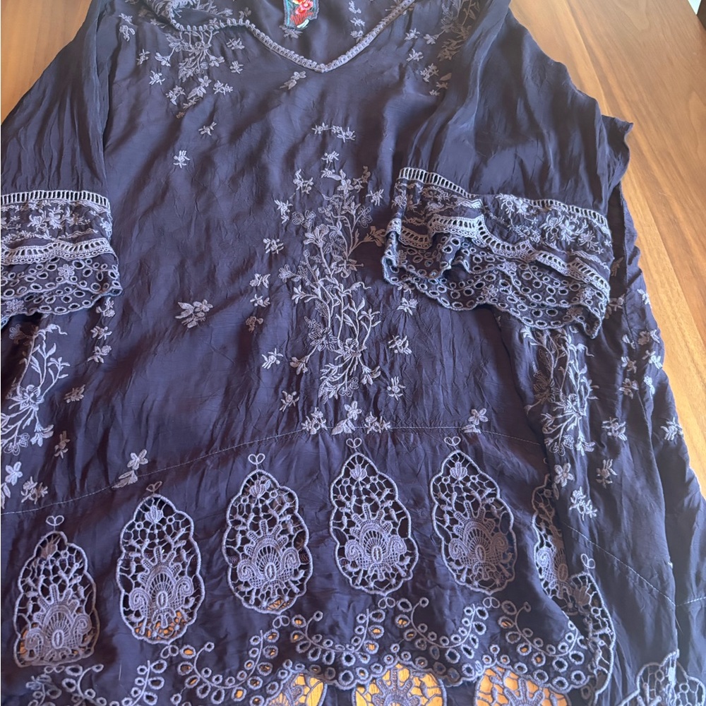 Johnny Was purple foral Lace Blouse